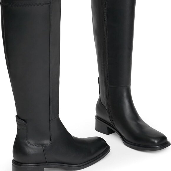 Elegant Black Faux Leather Knee High Boots with Low Heels and Side Zipper - Picture 3 of 7